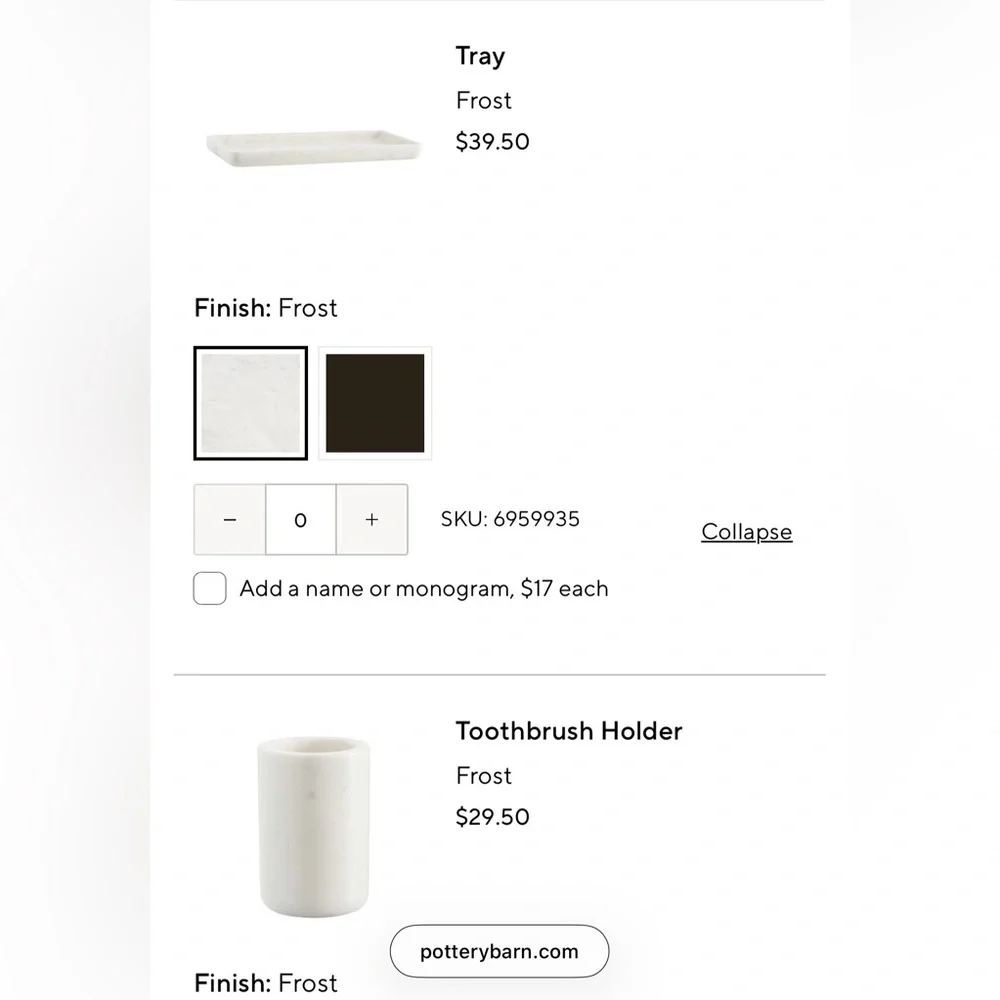 Pottery Barn Frost Marble Tray & Toothbrush Holder